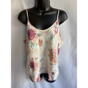 Vintage California Dynasty Floral Cream Cami Slip Size L Lingerie Night Shirt